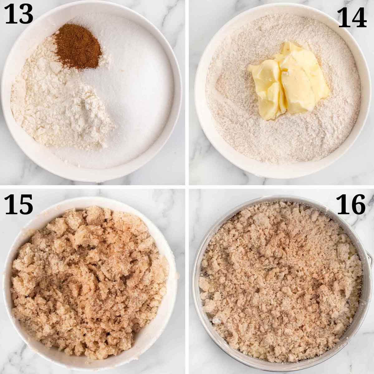 four images showing how to make the crumb topping 