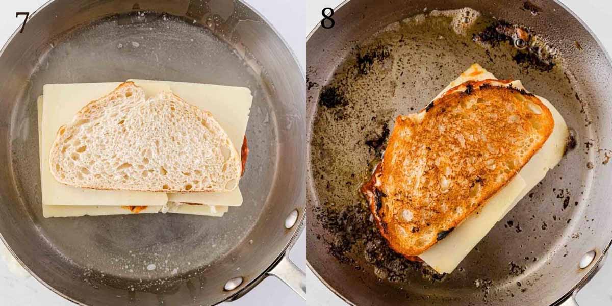 two images showing how to grill the sandwich