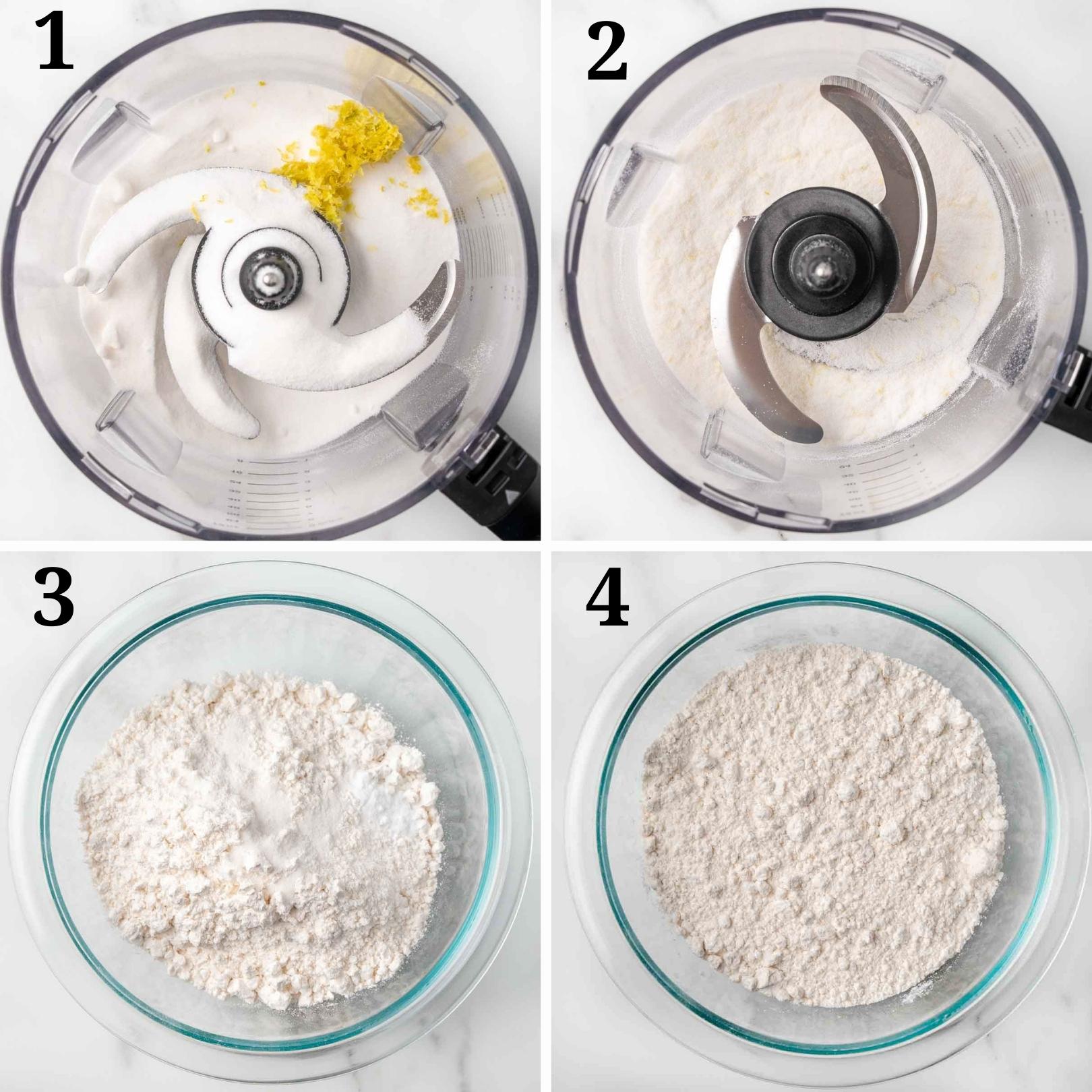 four images showing how to begin making a lemon pound cake