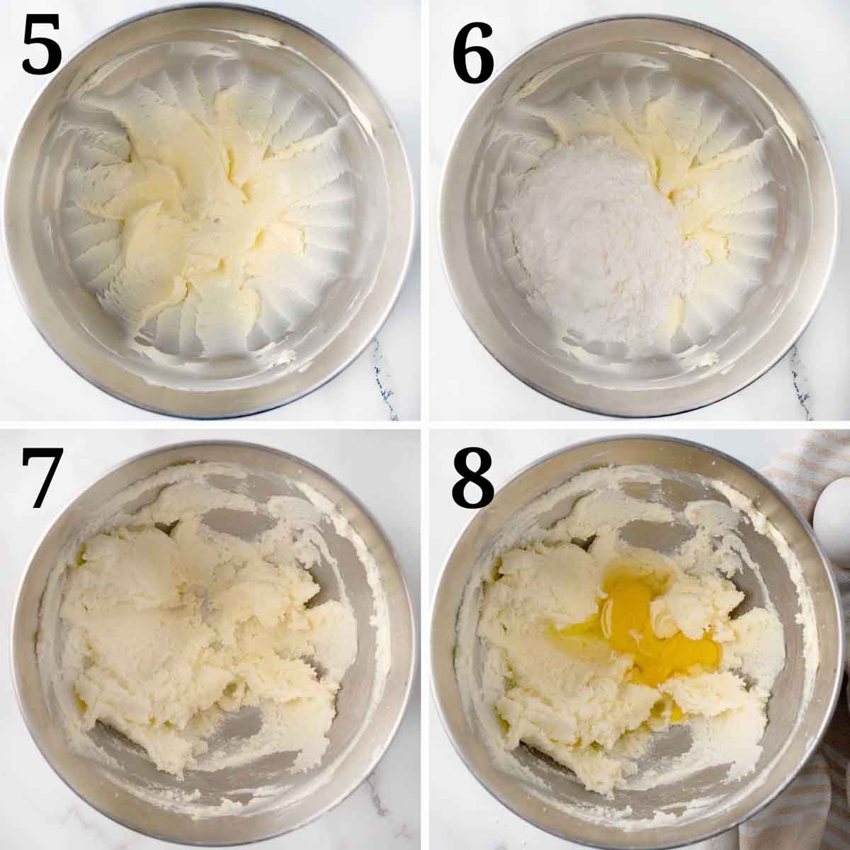 four images showing the next steps in making a lemon pound cake