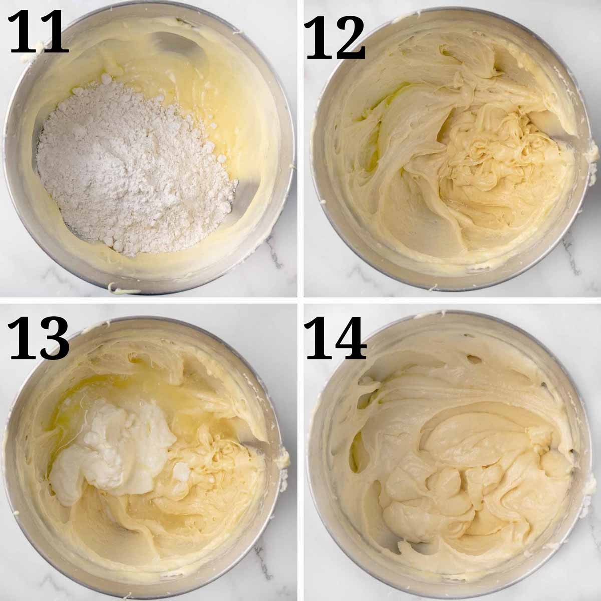 four images showing the final steps in making a lemon pound cake