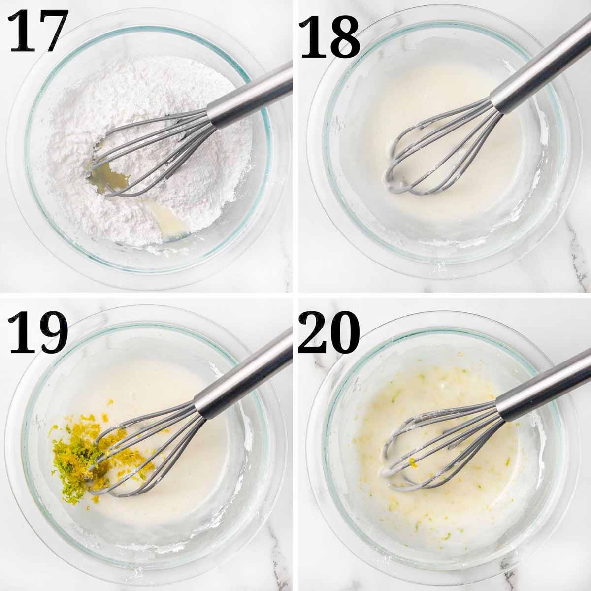 four images showing how to make a lemon lime glaze