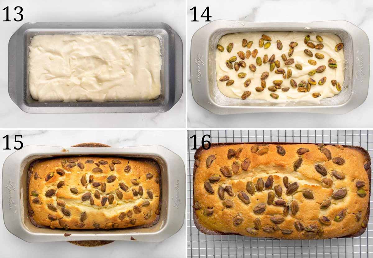 four images showing the process of baking the pound cake
