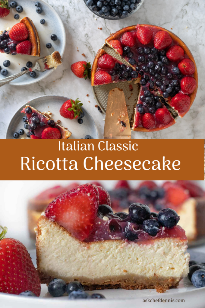 pinterest image of ricotta cheesecake