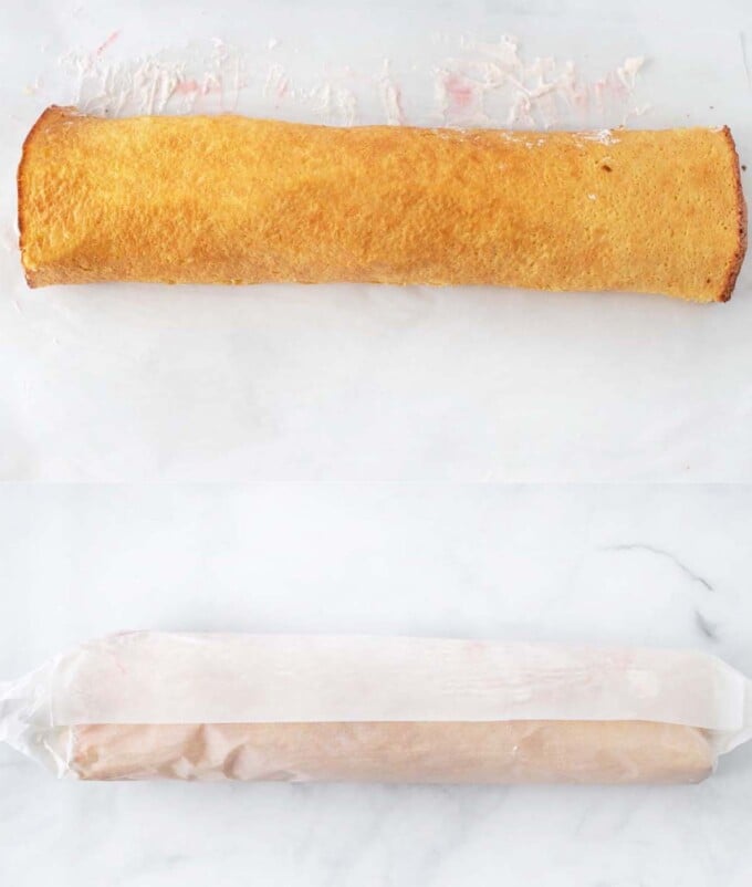 two images showing rolled shortcake