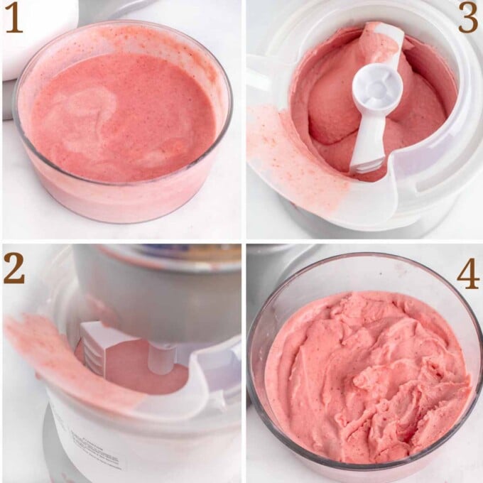 four images showing how to make strawberry gelato