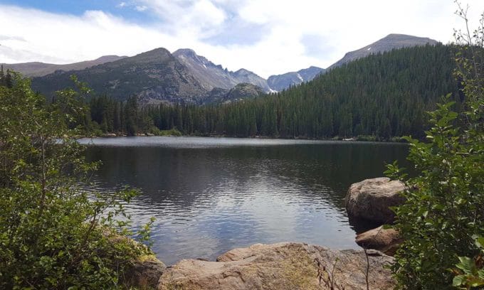 Bear lake at Rocky Mountain National park with mountains in the background