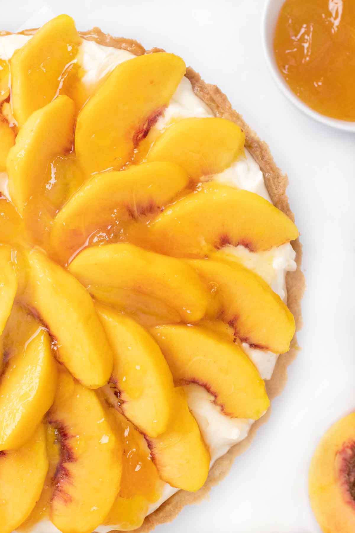 overhead partial shot of no bake peach tart