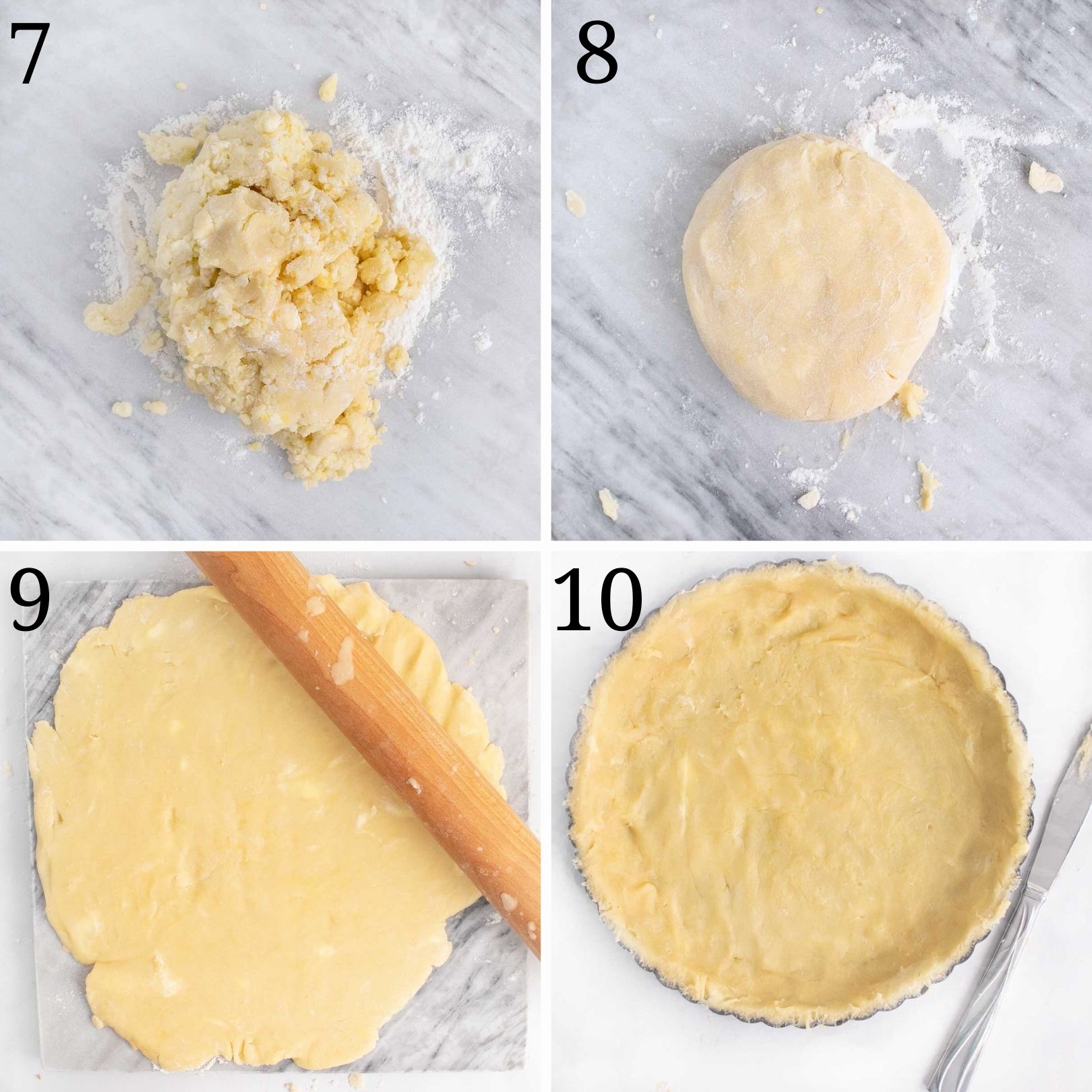 four imges showing how to make the tart crust.