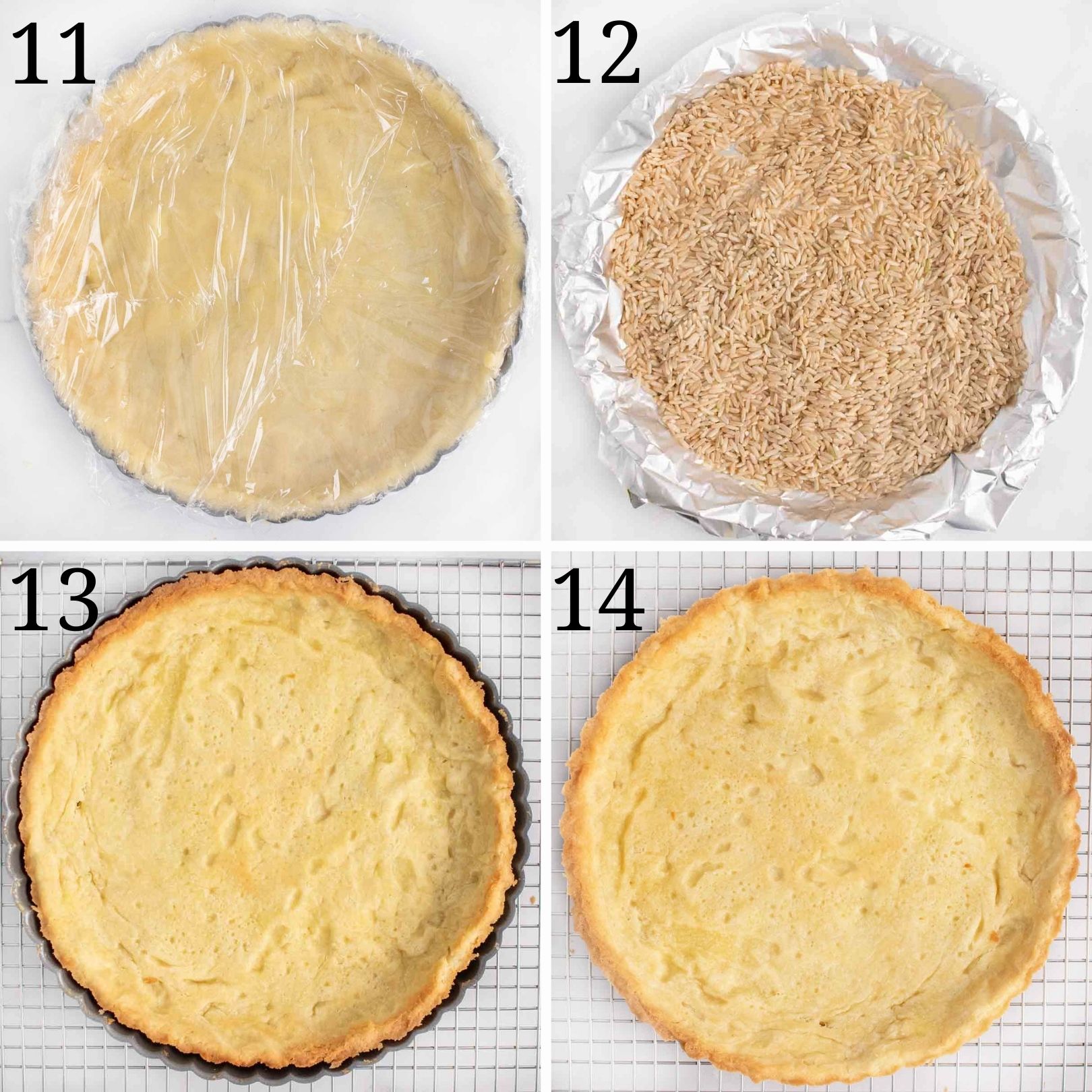 four images showing how to bake the tart shell