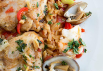 Chicken & Shrimp Orzo Paella Pinterest image
