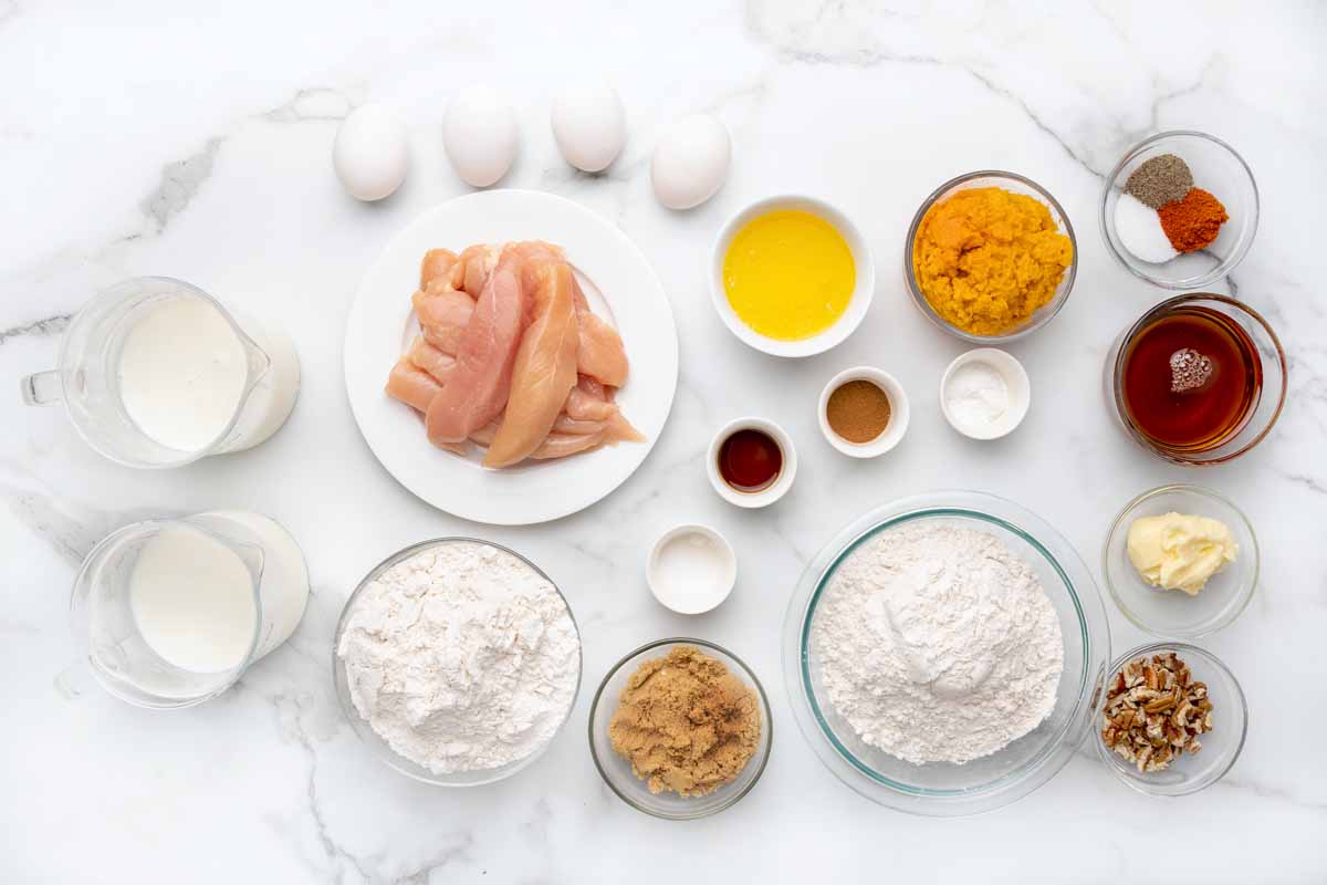 ingredients to make chicken and waffles