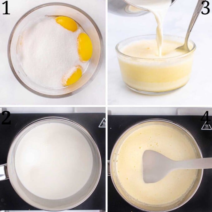 four images showing how to make creme anglaise