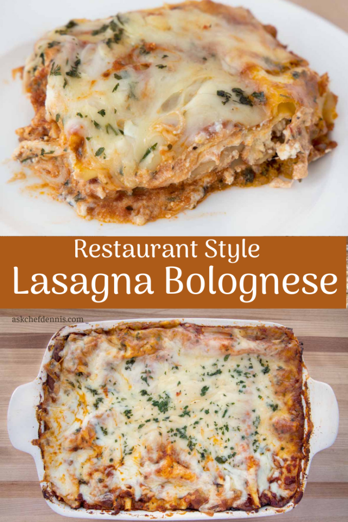 pinterest image for lasagna bolognese
