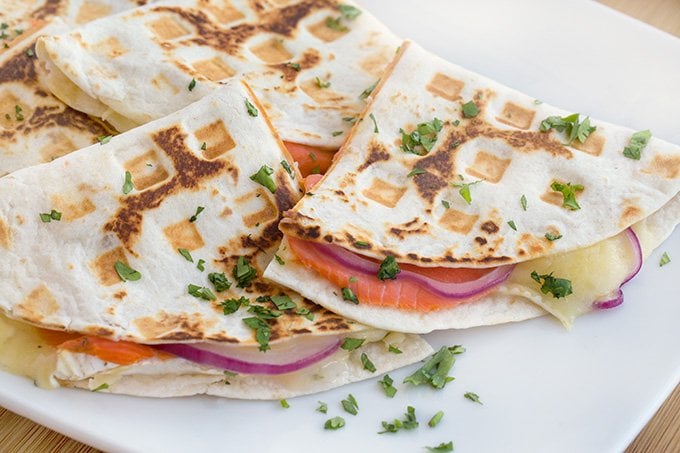 Waffle Iron Smoked Salmon Quesadillas