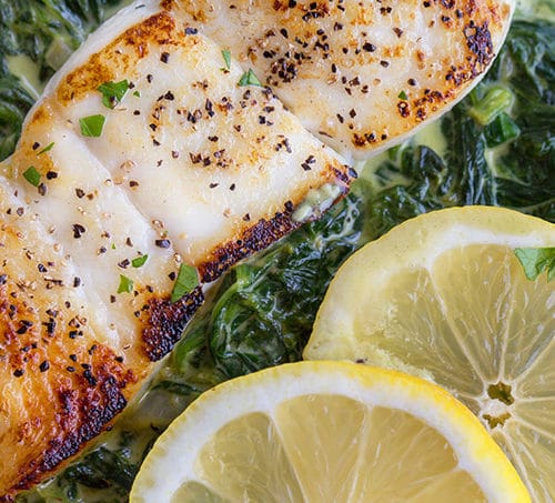 Pan Seared Halibut with Creamed Spinach