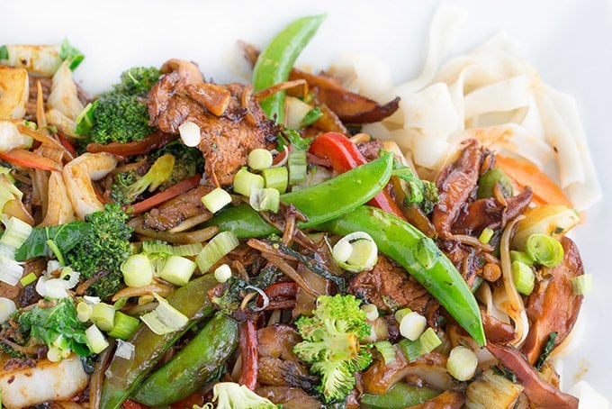 Pork Ho Fun on a white plate