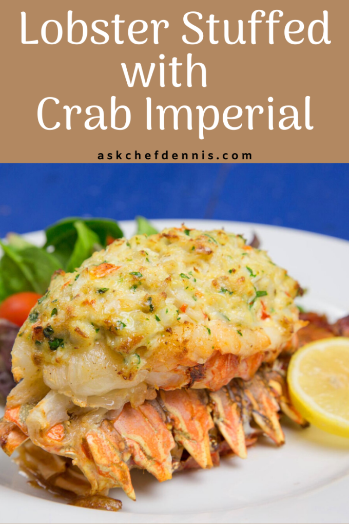 Pinterest image for lobster stuffed with crab imperial