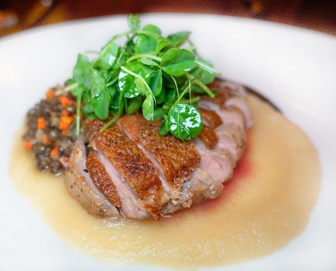 seared duck breast with French Green Lentils and a parsnip puree