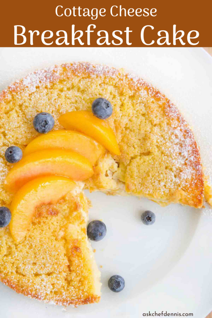 pinterest image for peaches and cream breakfast cake