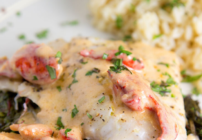 pinterest image for red snapper with a lobster cream sauce