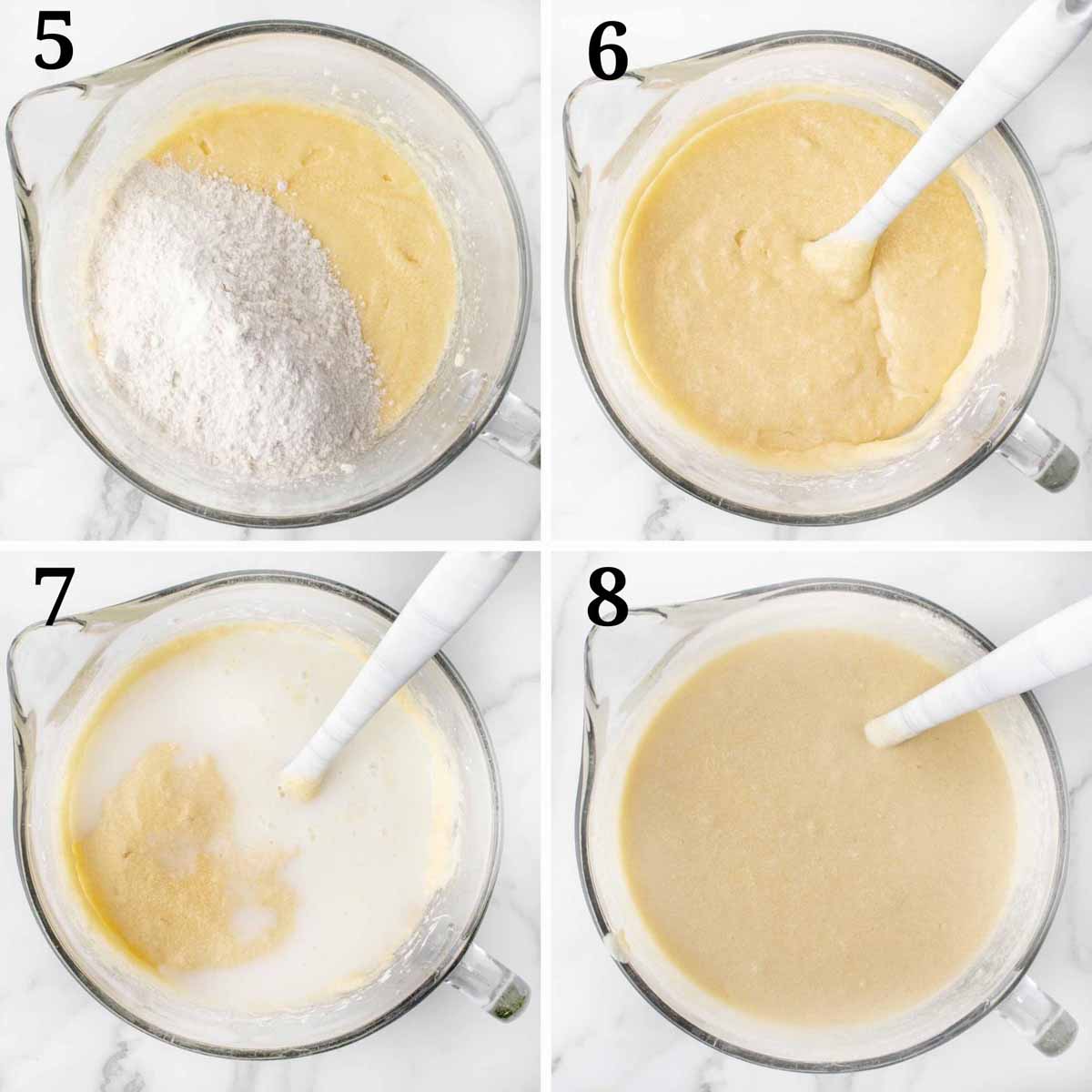 4 images showing how to finish making a yellow cake.