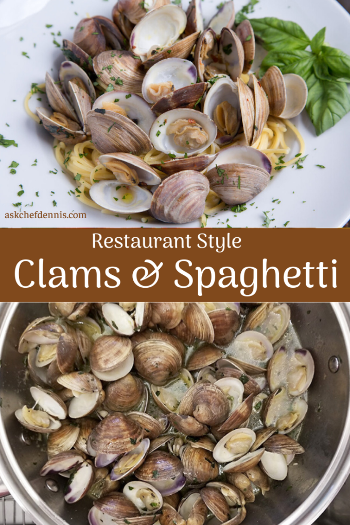Pinterest image for clams and spaghetti
