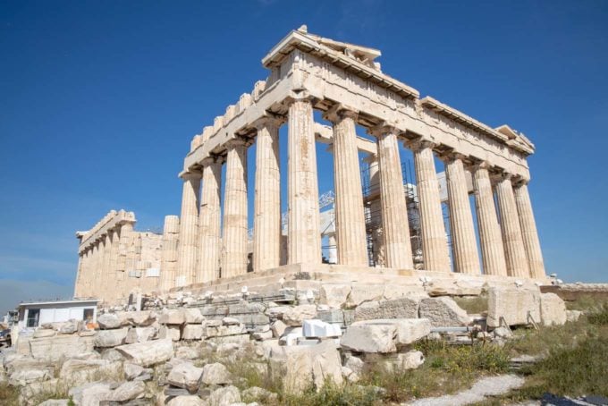 corner view of the Acropolis in Athens Greece on a sunny day