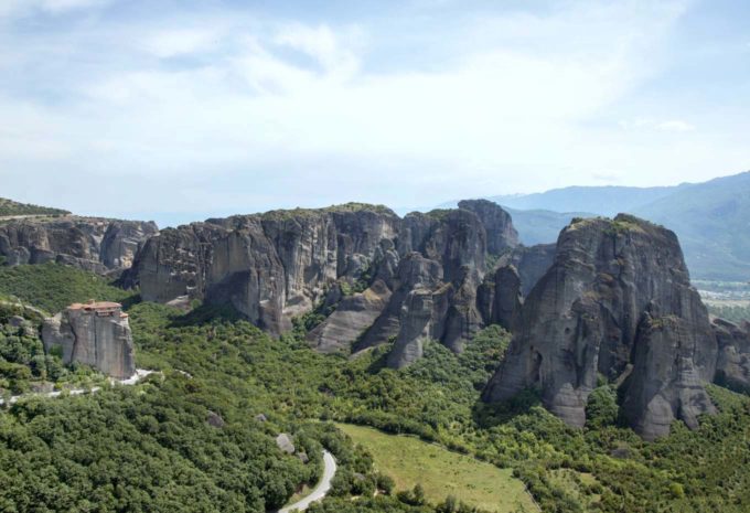 view of the rock formations of Meteora, Greece