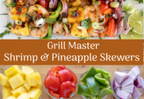 Pinterest image for grilled shrimp and pineapple skewers