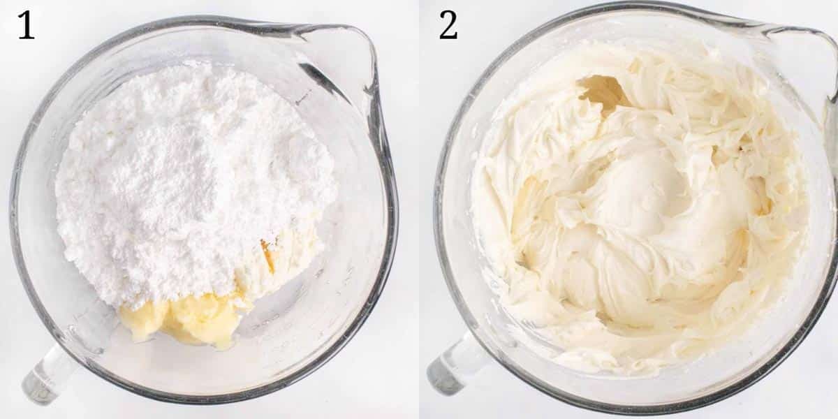 Collage, die zeigt, wie man Frischkäseglasur macht