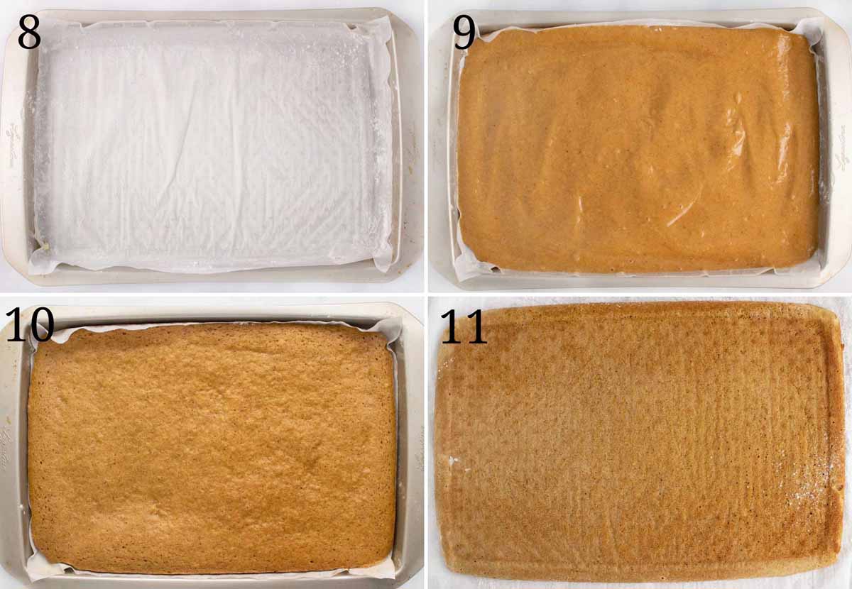 Collage, die zeigt, wie man Kuchenbrötchen backt