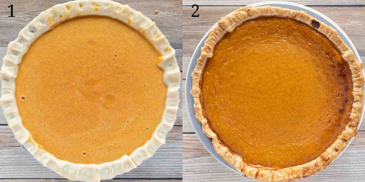 unbaked pie and baked pie