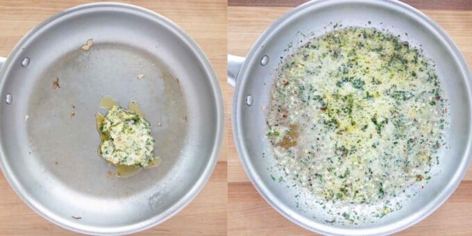 two images showing how to cook the compound butter