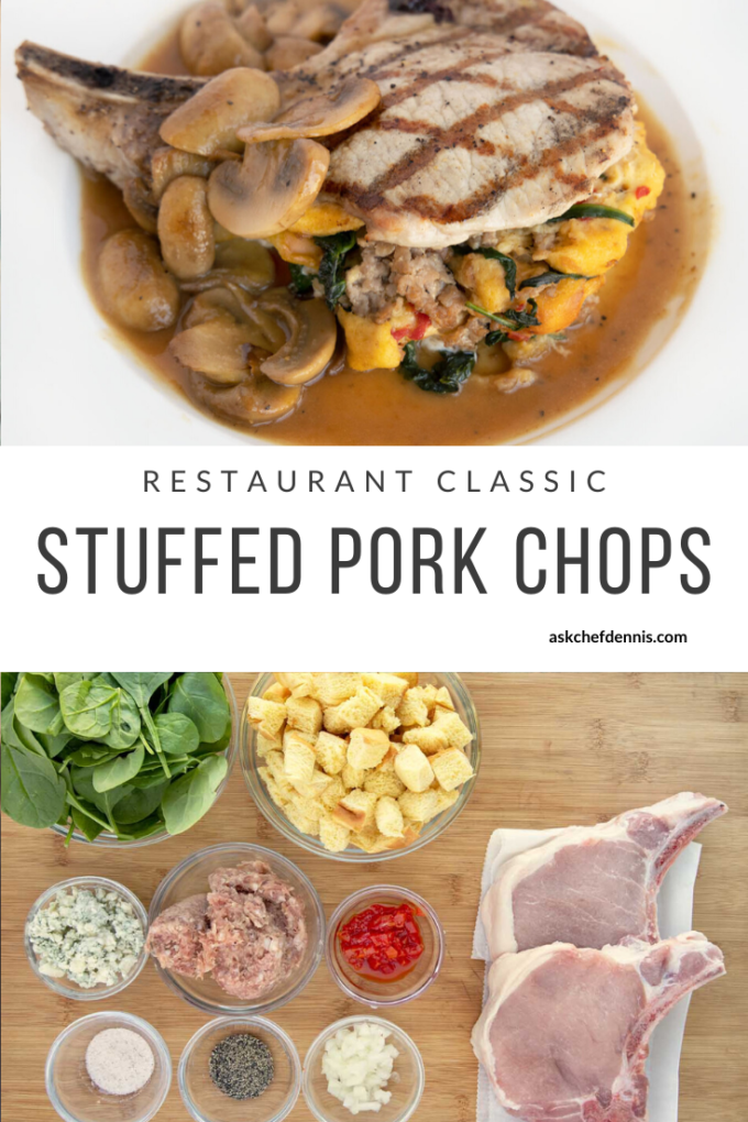 Pinterest image for stuffed pork chop