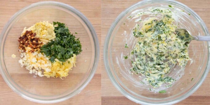 two images showing how to make compound butter