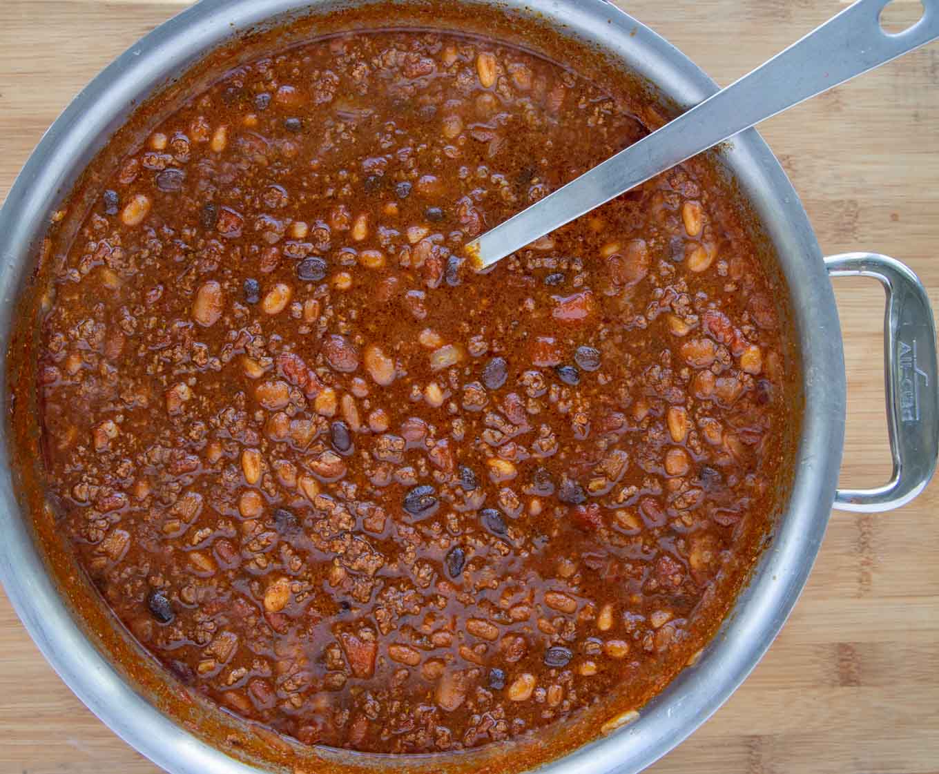 cooked chili in a large saucepan