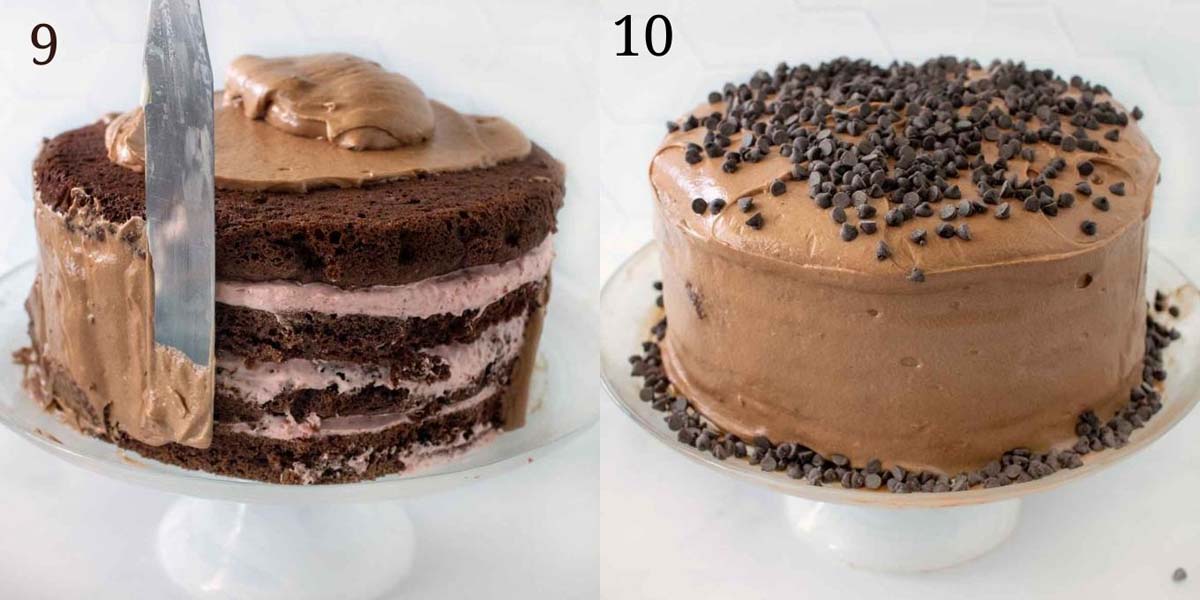 two images showing how to frost the cake