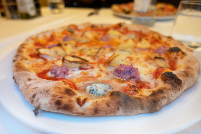 pizza with gorgonzola cheese in Trento Italy