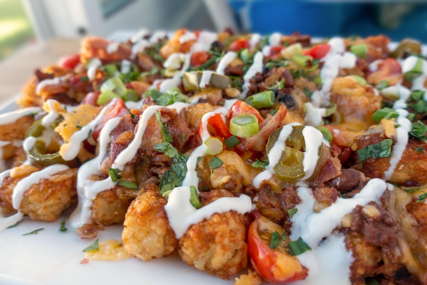 side view of loaded tater tots