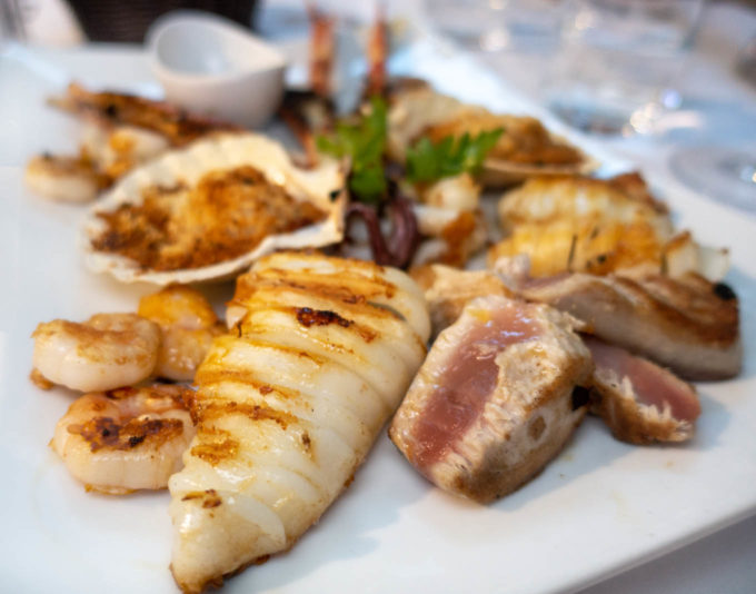 grilled seafood platter in Trento Italy