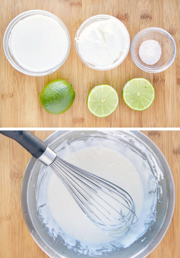 2 pictures showing what you need and how to make lime creama