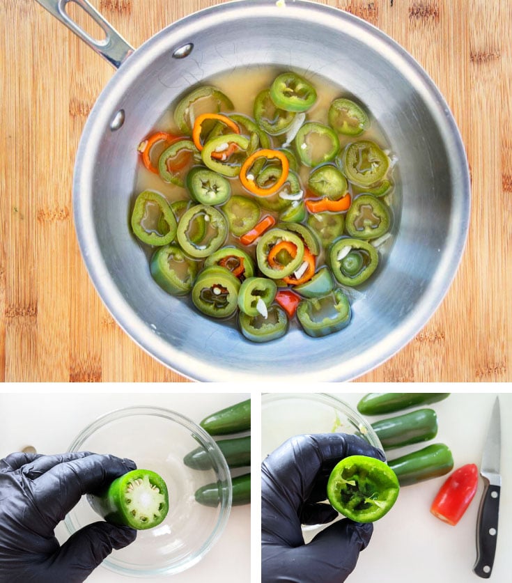 3 pictures showing jalapenos 