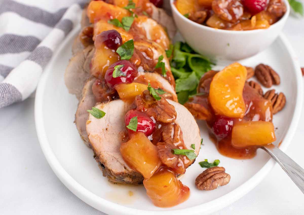 Peppered Pork Loin with a Sweet Chili Pecan Fruit Sauce
