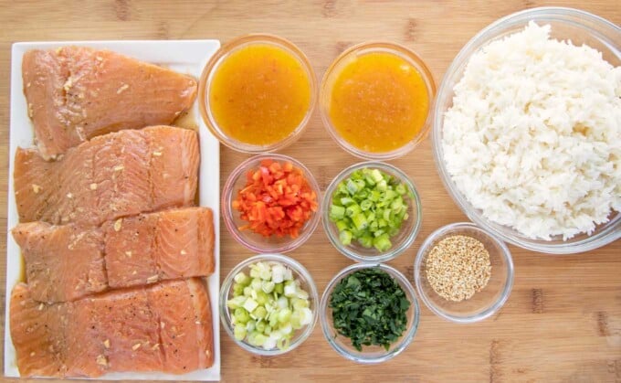 ingredients to make mango bourbon salmon