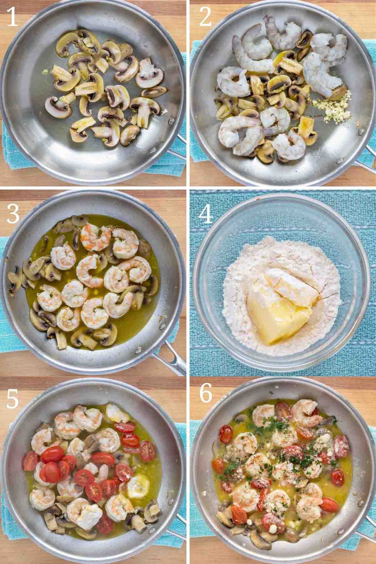 six images showing how to make ravioli shrimp scampi