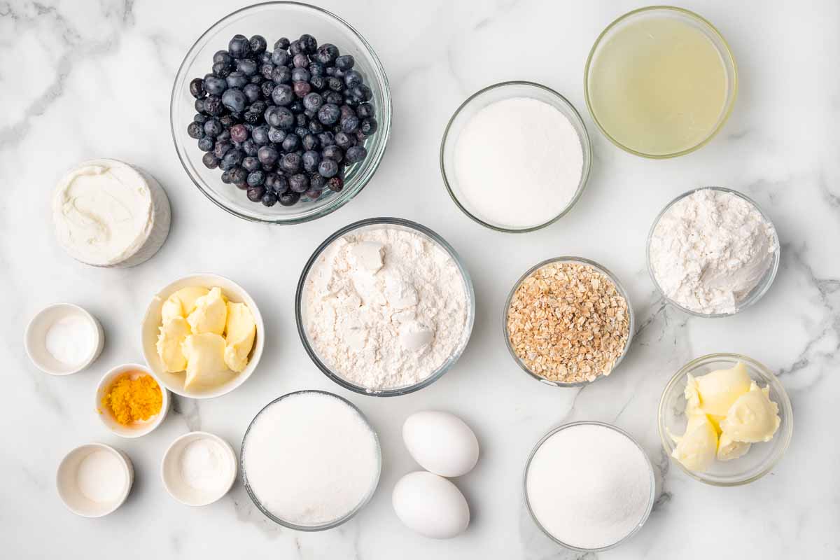ingredients to make blueberry buckle with lemon sauce