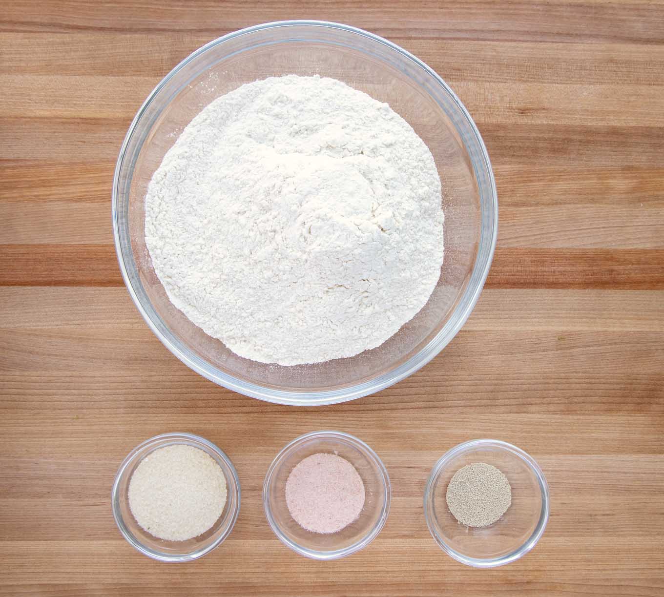 Ingredients to make homemade artisan bread