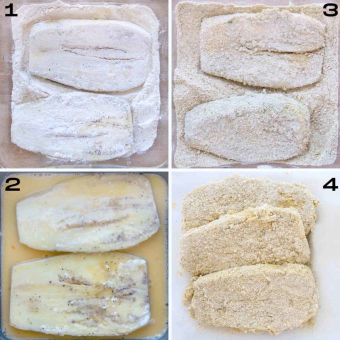 4 picture process of breading eggplant