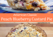 Pinterest image for peach blueberry custard pie